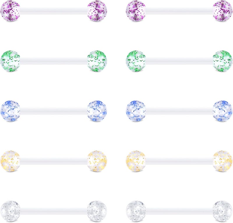 FECTAS 14G Plastic Nipple Rings for Surgery Plastic Tongue Rings Bioflex Flexible Acrylic Piercing Retainer 5 Pairs 14/16/18mm - Image 1